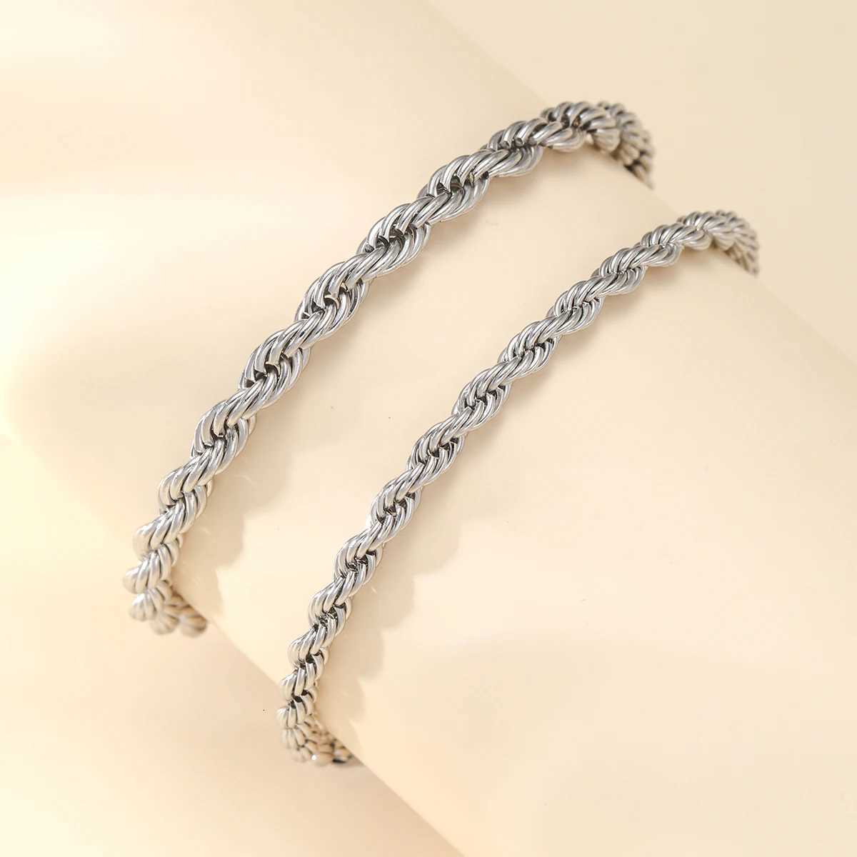 2Pcs/set Stainless Steel Twisted Rope Chain Couple Bracelets for Women Men Simple Silver Color Bracelet Set Fashion Jewelry Gift W250807