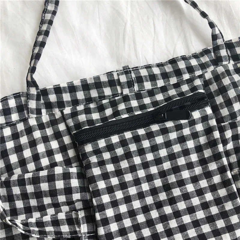 Canvas Bag Woman Casual Plaid Women Shopping Bag Large Capacity Cute Tote Handbags Cloth Double-sided Girls Frenum Shoulder Bags 250807