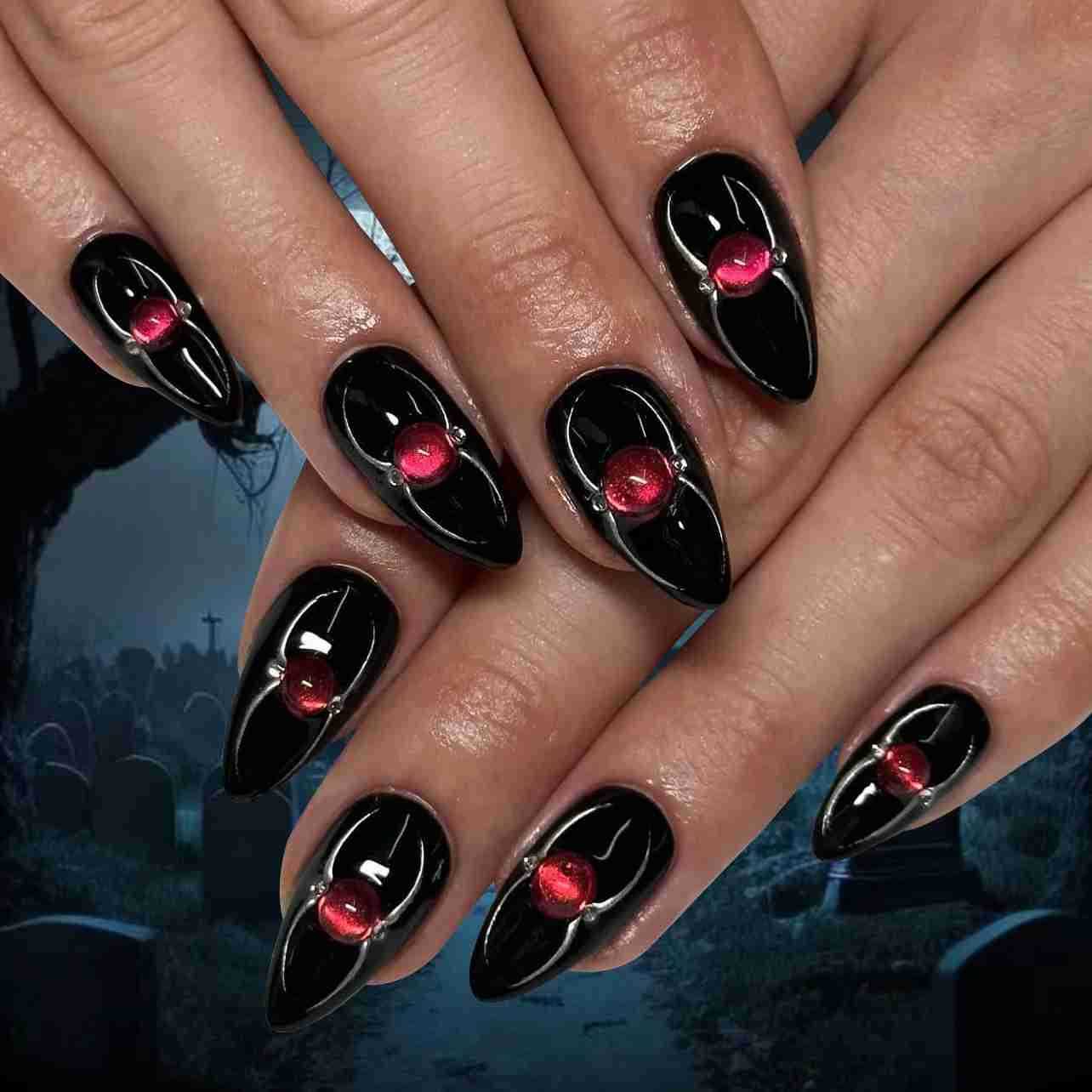 24pcs Halloween Spider Print False Nails European Gothic Style Press on Nails for Women Short Round Spicy Girl Fake Nail Tips Z250807