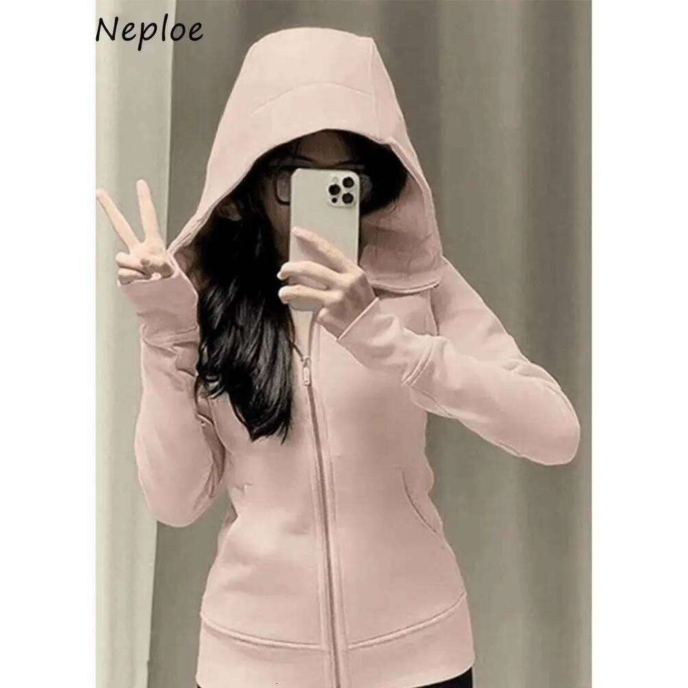 Neploe Solid Sweet All-match Slim Hoody Korea Chic Coat Trendy Minority Zip Exquisite Casual Sweatshirt Elegant Simple Jacket