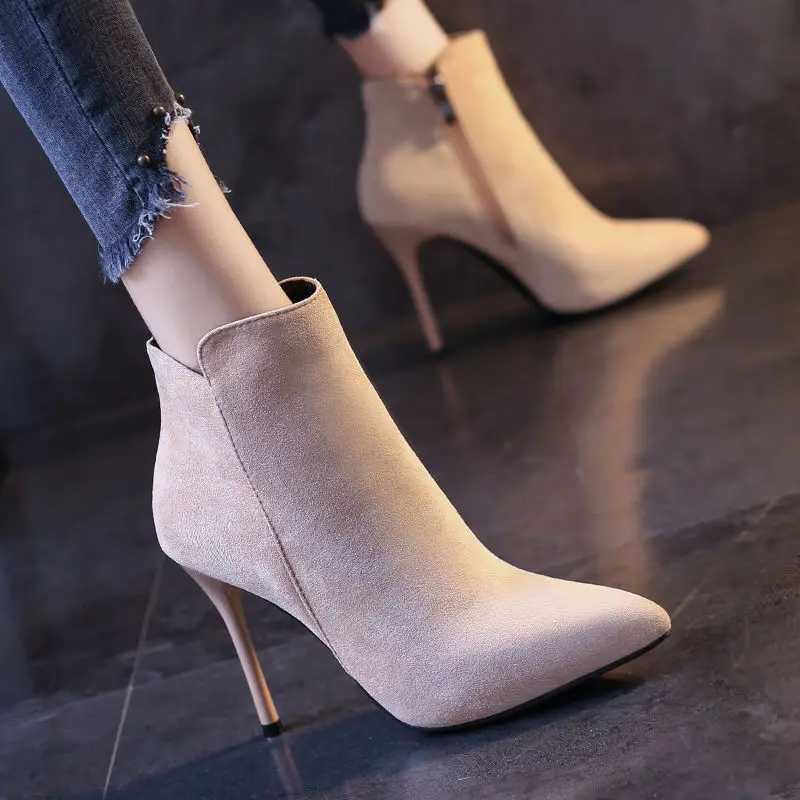 Short Shoes for Women Womens Ankle Boots Very High Heels Footwear Pointed Toe Pink Suede Booties Heeled Sexy Chic and Elegant XJ250807
