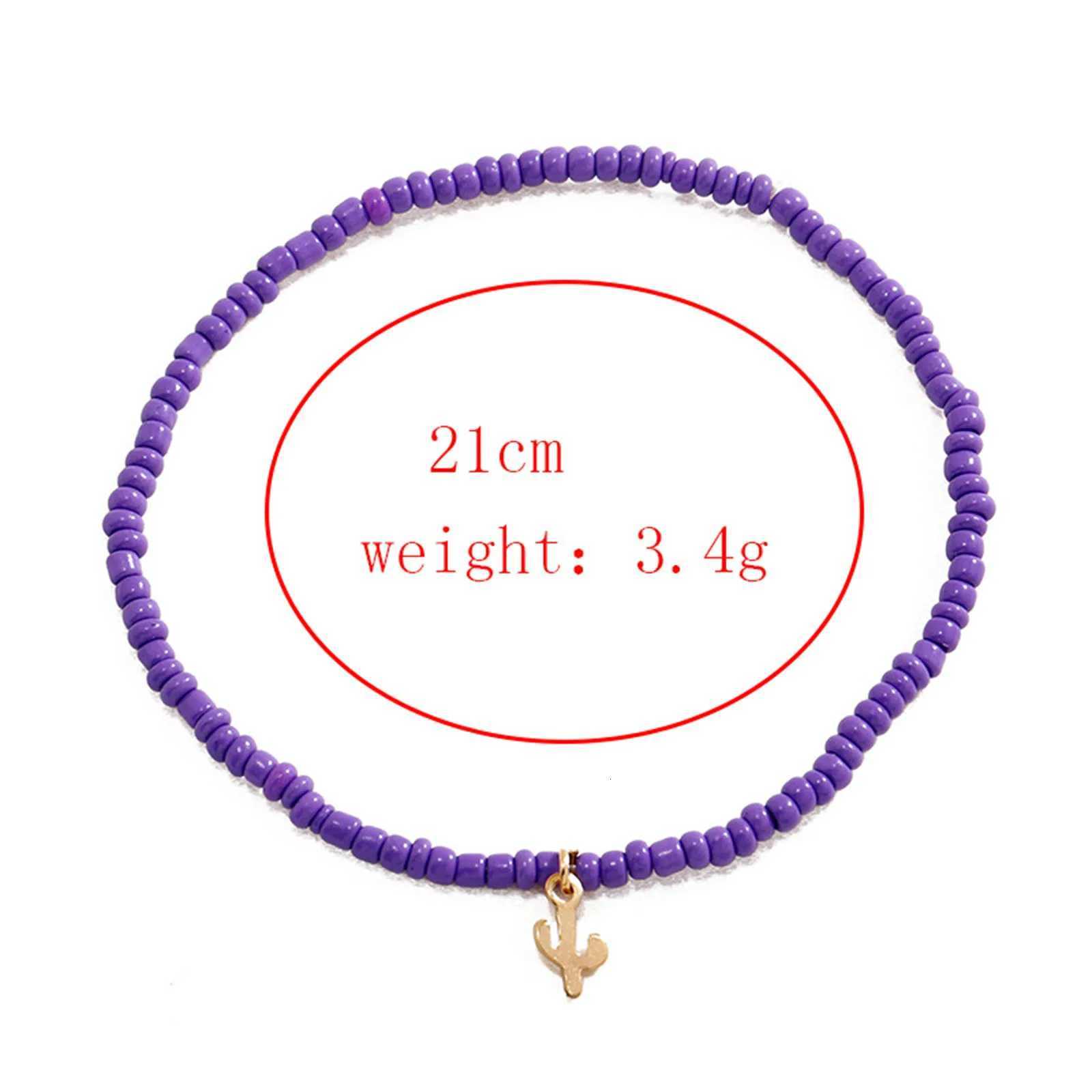 Summer Bohemian Anklet Stained Glass Rice Beads Elastic Star Moon Pendant Cherry Handmade Anklet Foot Leg Jewelry Y250805