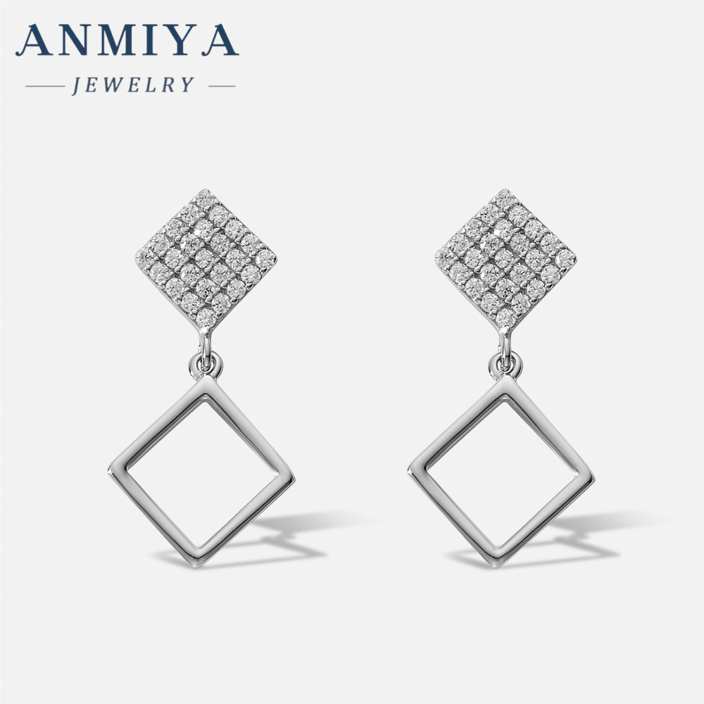 Exquisite Simple 925 Rhomboid Shape Geometry Irregularity Stylish Zircon Earrings for Women