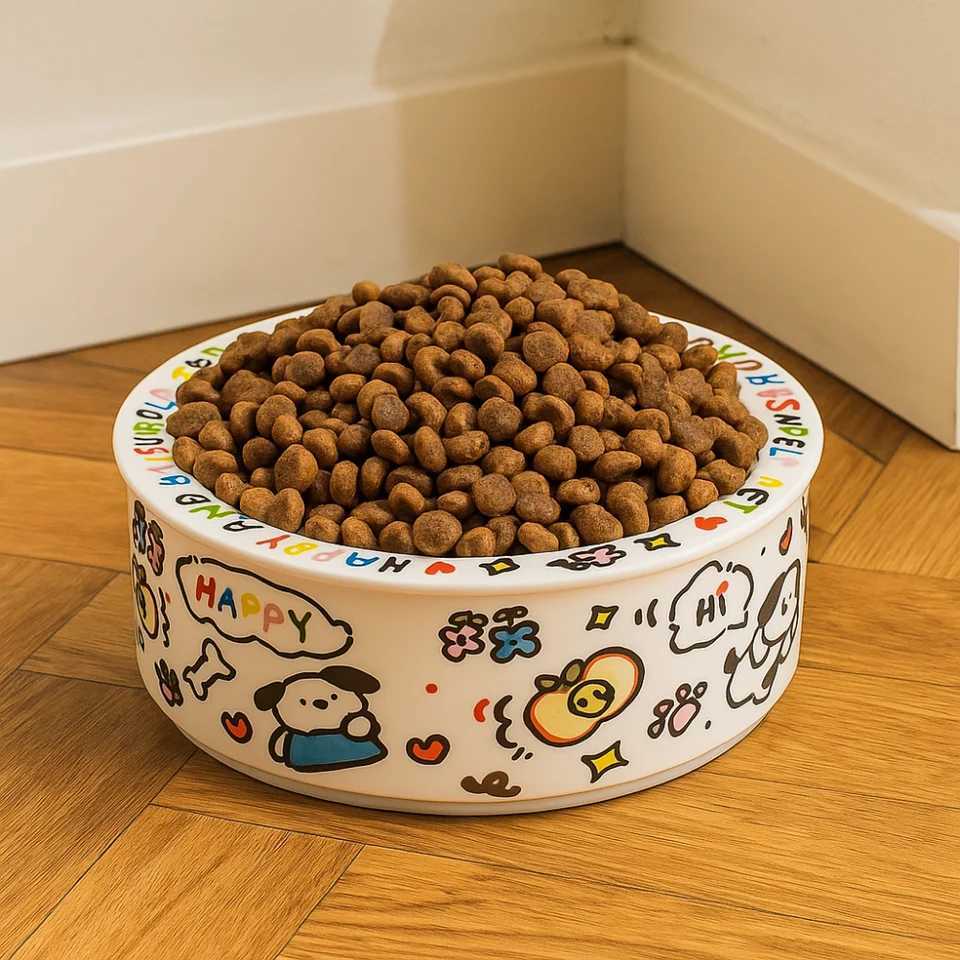 Anti-Tip Design Ceramic Cat Bowl Cartoon High Temperature Resistance Dog Drinking Water Bowl Cervical Protection Cat Food Bowl Y250806