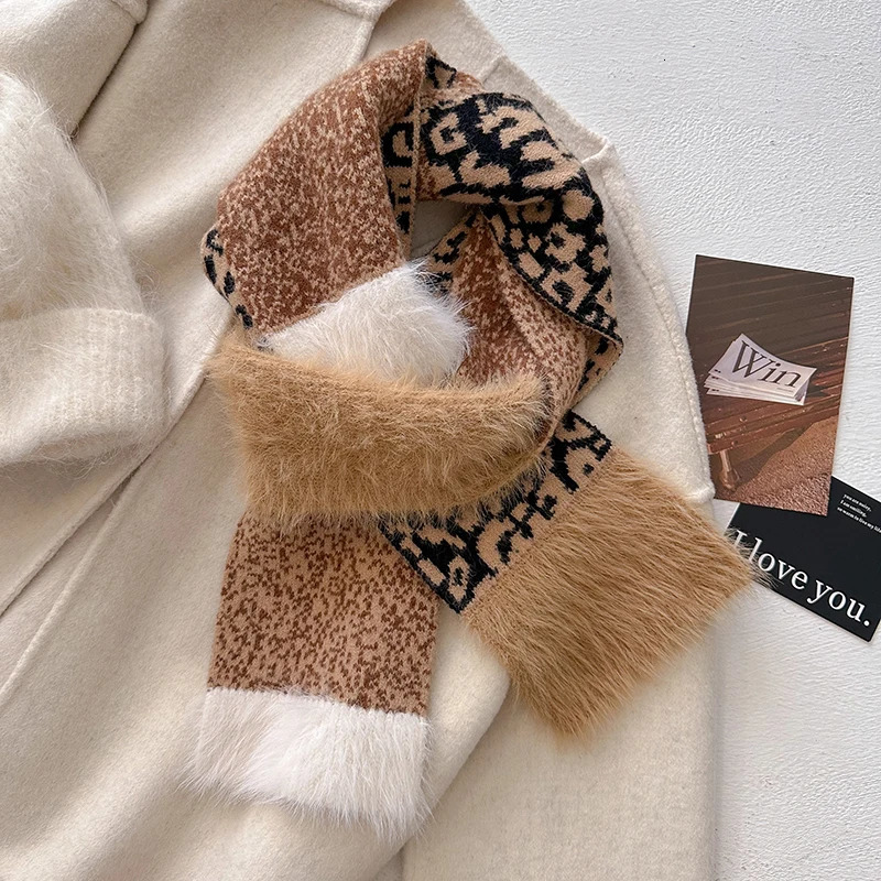 Leopard Knitting Scarf Women Autumn Winter Thick Soft Warm Muffler HighQuality Versatile Cashmere Shawl Female 250806