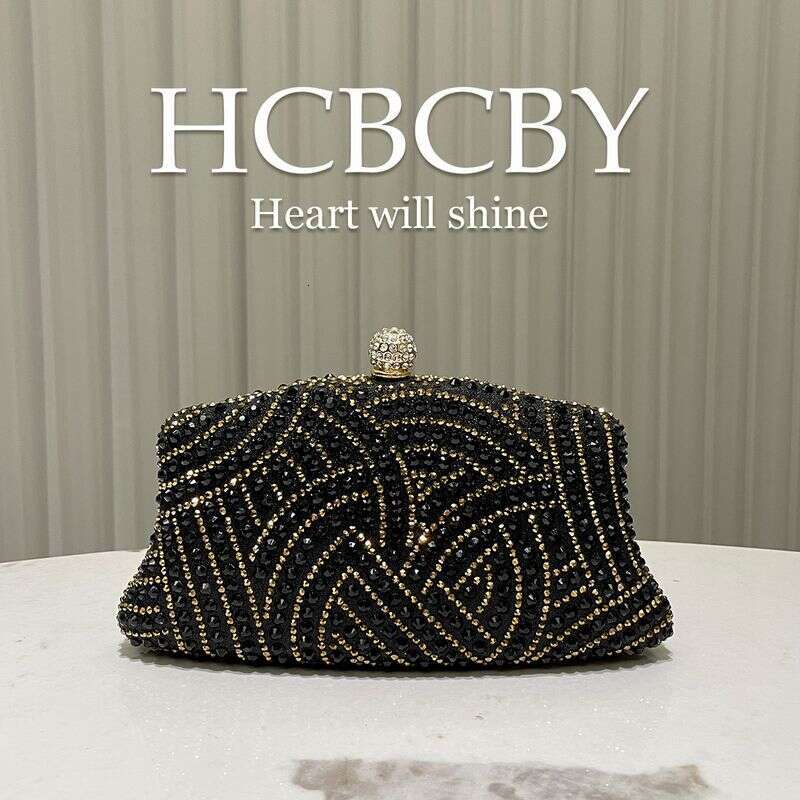 Black Glittering Elegant Rhinestone Clutch - Evening Bag For Women (Wedding Purse, Fashionable Party Handbag)