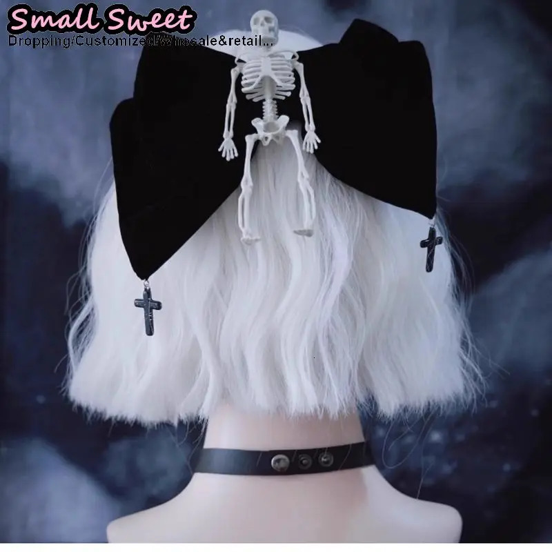 Subculture Halloween Women Gothic Lolita Punk Y2K Girl Harajuku Organza bow Skull chain Hair Accessories Hair Clips Hairpin clip 250730
