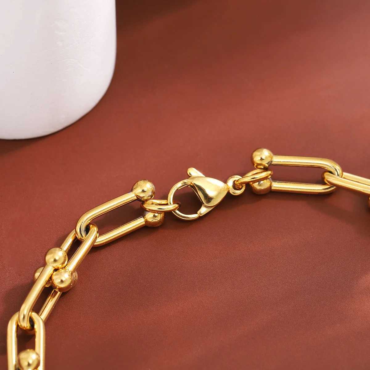 Fashion Charm U-Shaped Bracelet For Women Men Stainless Steel 18K Gold Plated Chain Unisex Jewelry Gift Daily Wear W250807