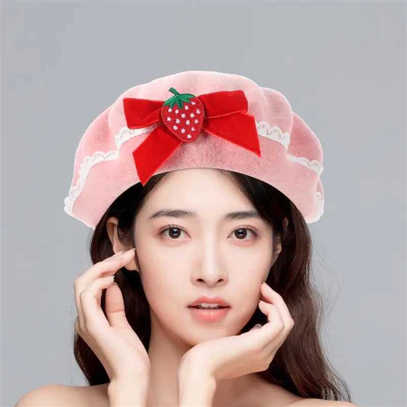 Berets Women Hat Shortcake Bowknot Christmas Bridal Outfits Female Warm All-Match Hat Painter Sterry Clothing Accessories XJ250807