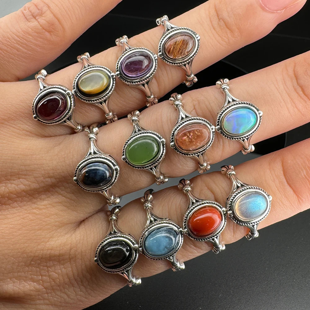 S925 Silver Natural Ore Jade Red Agate Womens Ring Wedding Jewelry Gift Exquisite Simple Womens Ring Crystal Moonstone 250730