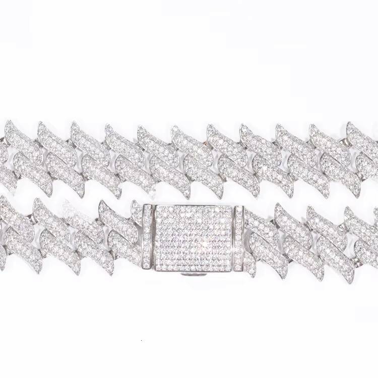 Heavier Chain Men Hip Hop Rock Style 13mm 18mm Width Spike Shape Gold Plated Cuban Link Chain Moissanite Necklace