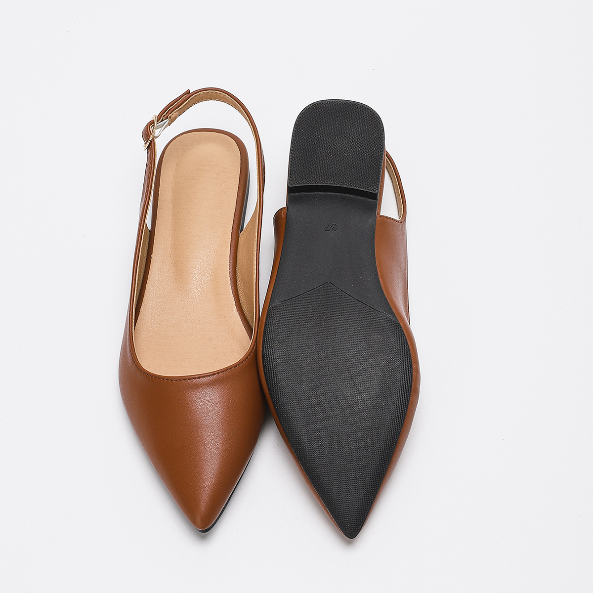 Sandals Brown solid color casual commuting women's flat shoes with exposed heels and comfortable insoles