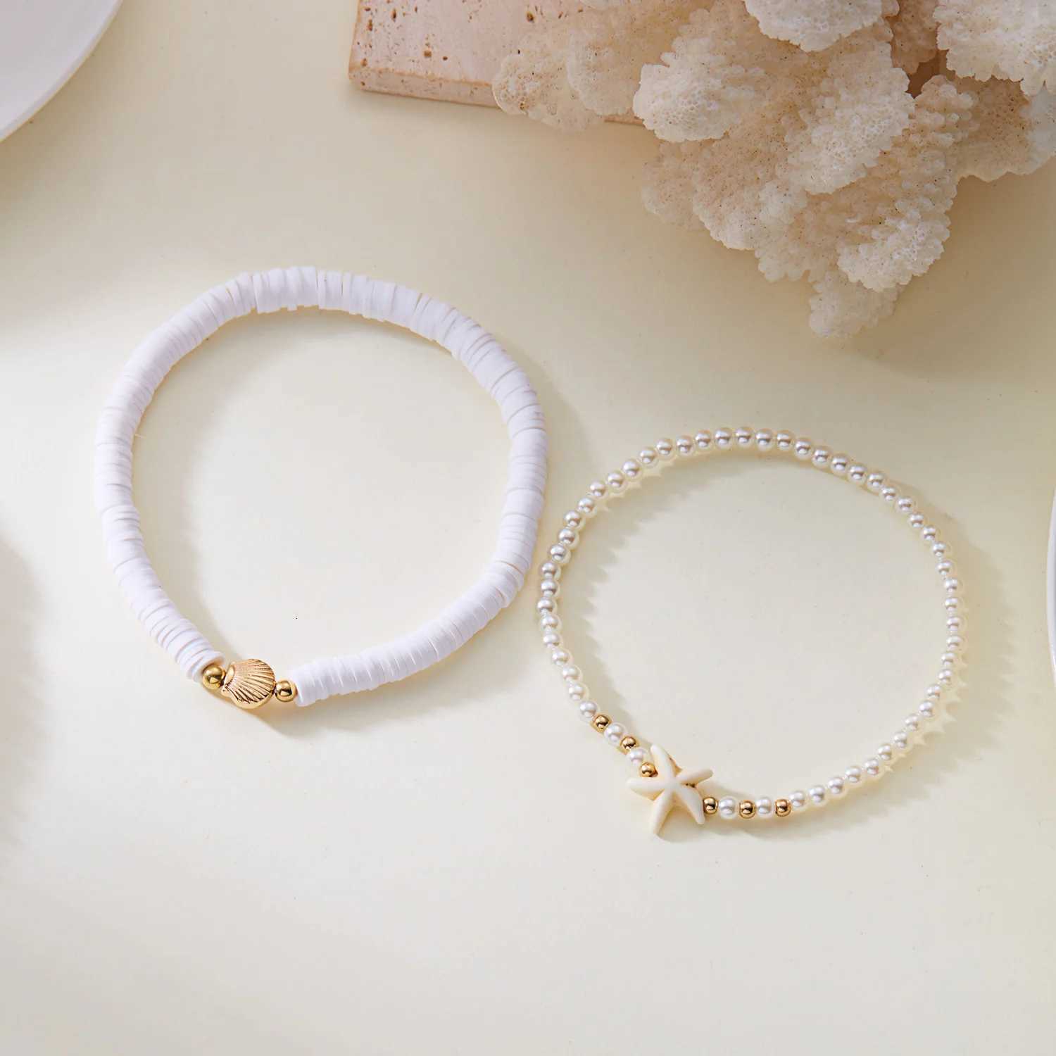 Multilayer Starfish Shell Polymer Clay Anklets for Women Handmade Rice Beads on the Leg Summer Barefoot Beach Jewelry Y250805