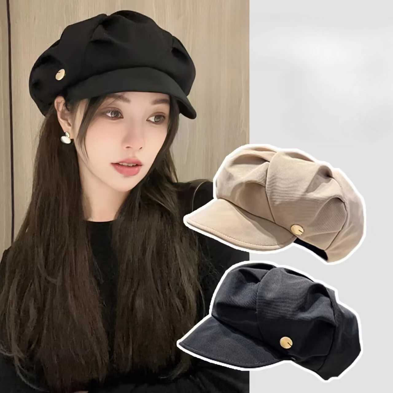 Korean Fashion Cloud Berets Pleated Octagonal C Vintage Solid Color Peaked Cs for Women Girls Newsboy Painter Artist Hat XJ250807