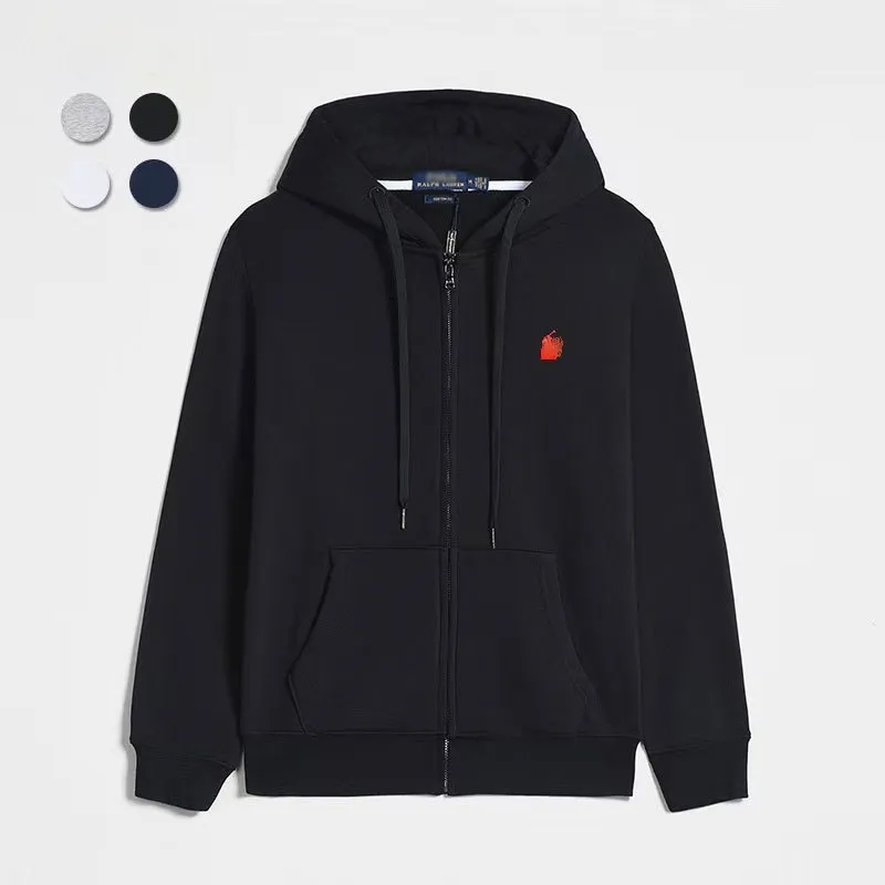 Designer mens zip hoodie sweatshirt hoody long sleeve embroidered pony logo polo hoodie cardigan solid color designer hoodie