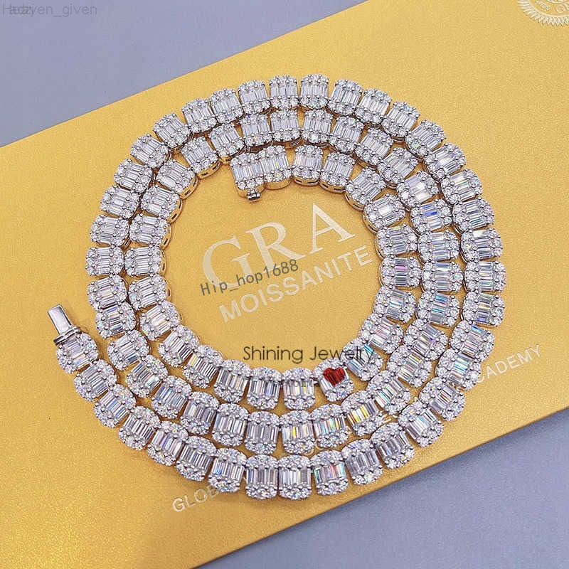 Real 925 Sterling Silver 9mm Tennis Chain Baguette Diamond Necklace