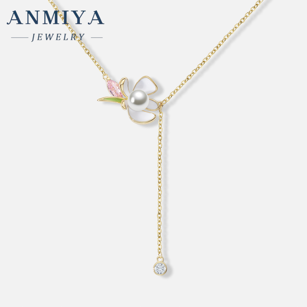 Wholesale 18k Gold Plated Chain With Pearl Flower Pendant 925 Silver Tassels No Fading Necklace for Women