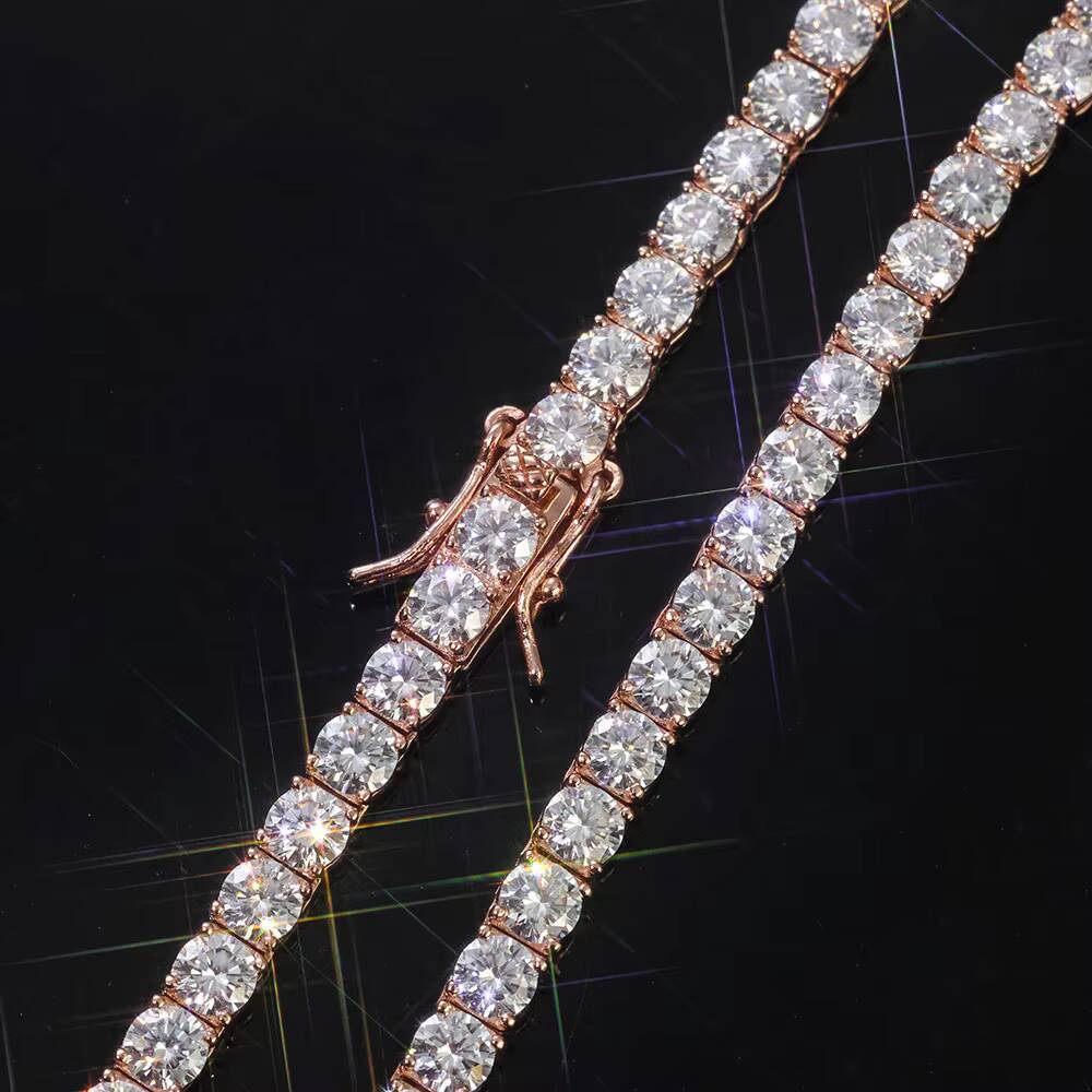 VVS Moissanite Tennis Bracelet Women Iced Out Round Brilliant Cut 925 Silver Rose Gold Plated Jewelry Gift for Party