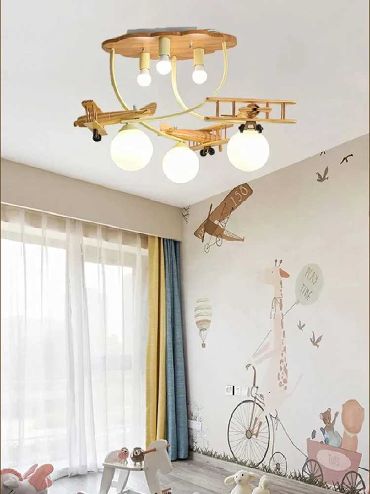 Airplane Chandelier Ceiling Lamp Wooden Airplane Pendant Light for Nursery Room Childrens Bedroom Indoor Home Decor Kids Lamp X250807