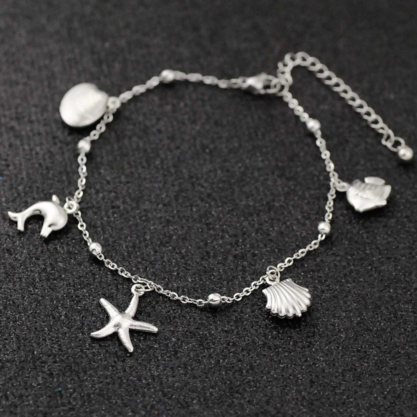 Stainless Steel Ocean Shell Star Dolphin Pendant Anklet Silver Color Chain Anklet Women Summer Beach Barefoot Sandal Jewelry1PC Y250805
