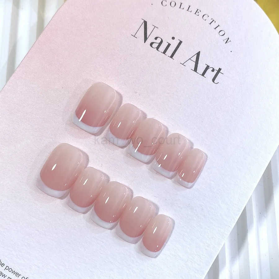 10pcs Pink French Handmade Nails Short French Style Handmade Wear Nails for Women Girls Whitening Nail Stickers False Nails M250807