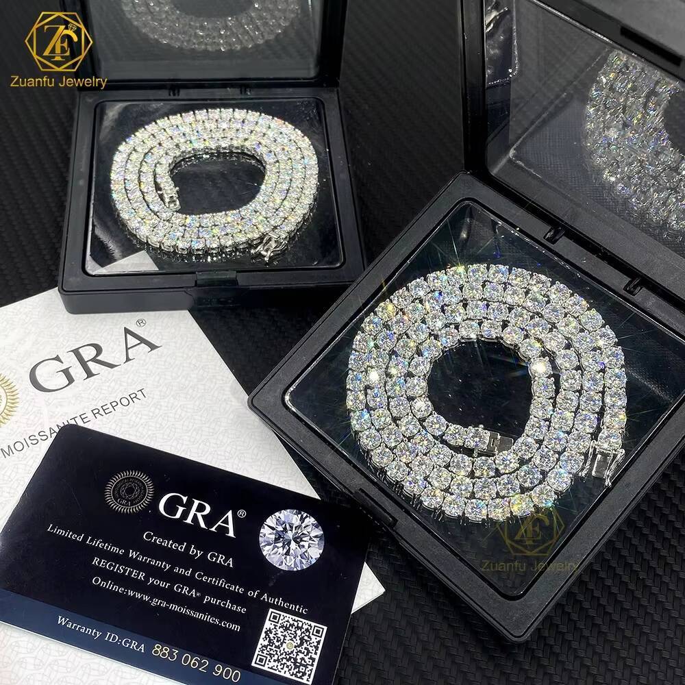 2MM 3MM 4MM 5MM 6.5MM Moissanite Tennis Chain D VVS Moissanite Lab Diamond 925 Sterling Silver Hip Hop Jewelry Tennis Necklace