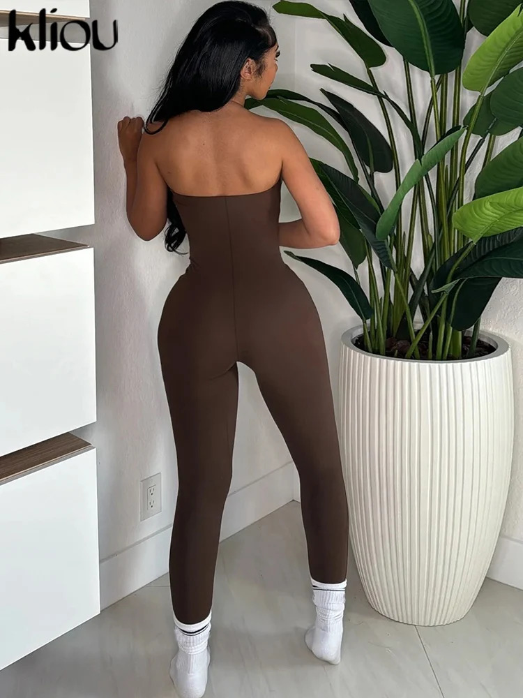 kliou Solid Strapless Women Jumpsuits Concise Daily Stretch Sleeveless Skinny Active Overalls Female Classic Sporty One Piece 250807
