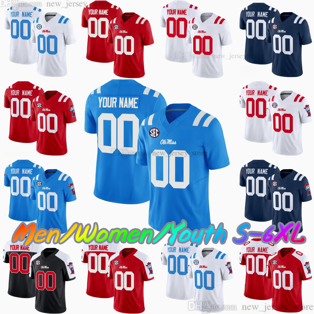 2025 Custom S-6XL Ole Miss Rebels College Football Jersey 2 Jaxson Dart 21 Henry Parrish Jr. 13 Austin Simmons 3 Antwane Wells Jr. 9 Harris III 11 Paul Jr. Stitched Jerseys