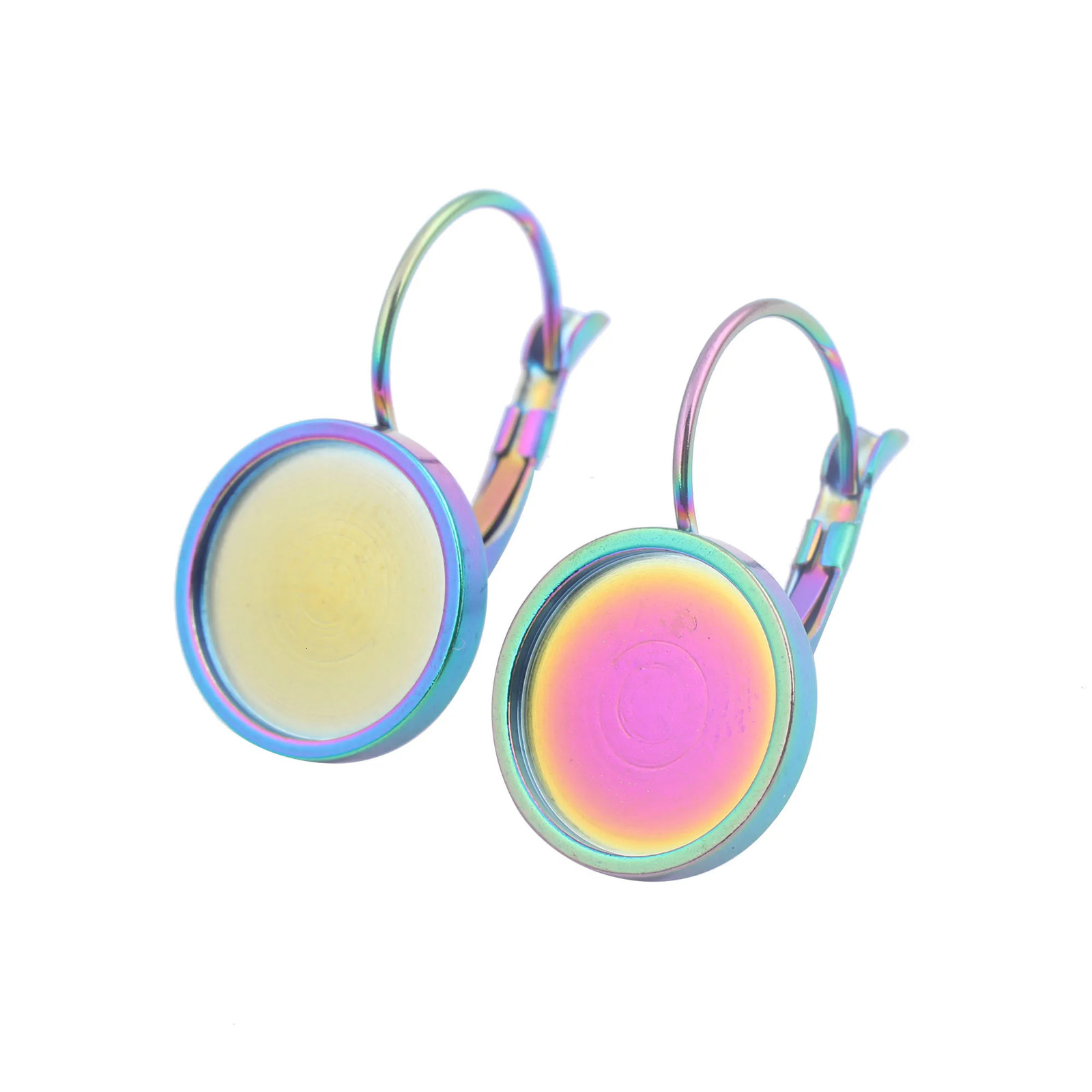 onwear 10pcs Fit 8mm 10mm 12mm cabochon earring base settings stainless steel lever back bezel blanks diy jewelry findings 250804