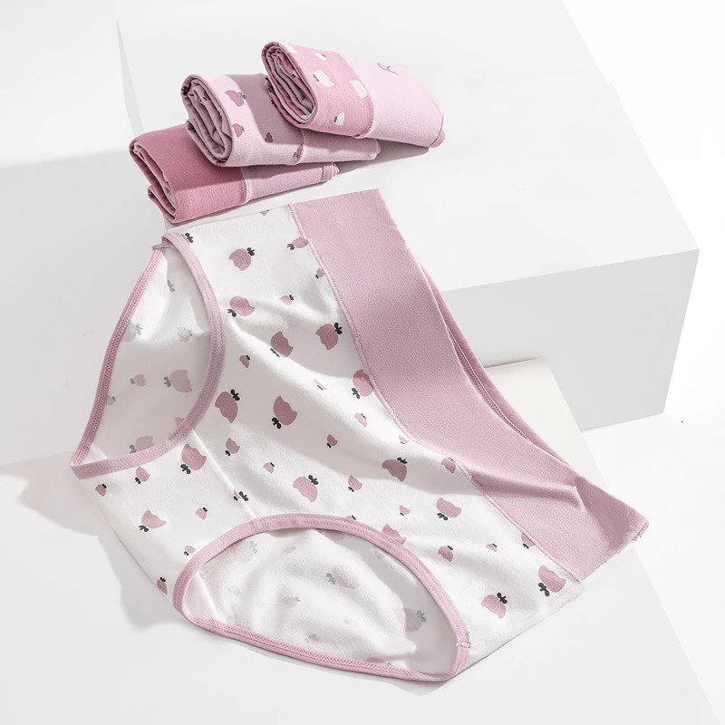 4Pcs Cotton Women Panties Breathable Underwear Fashion Print Ladies Briefs Slim Soft Underpants HighRise Sexy Lingerie 250807