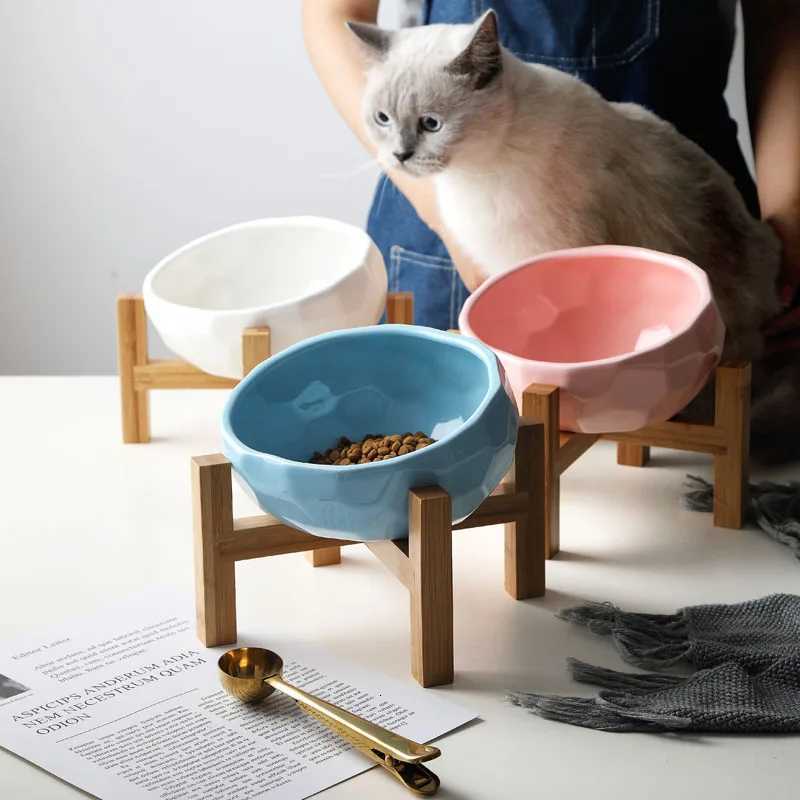 Diamond Ceramics Pet Bowls Dog Bowl Oblique Pet Feeder Large Capacity High Foot Oblique Bowl Protection Spine Cat Food Bowl 13 Y250806