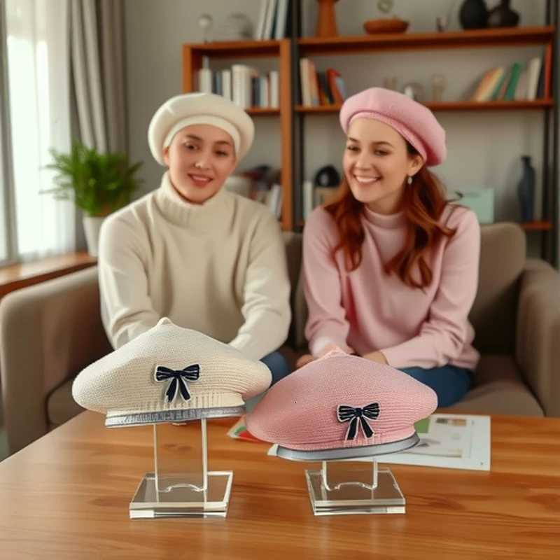 2025 new large-scale curling edge casual versatile bow sticker knitted beret simple and comfortable trendy hat XJ250807