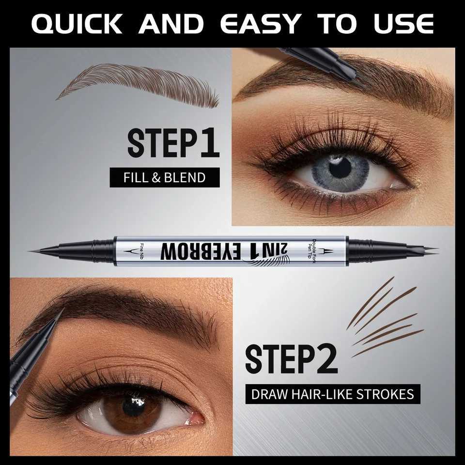 Waterproof Sweat-Prove Double-Ended Brow Pencil 2-in-1 Natural Look Eyebrow Definition Fill Shape Long-Lasting W250807