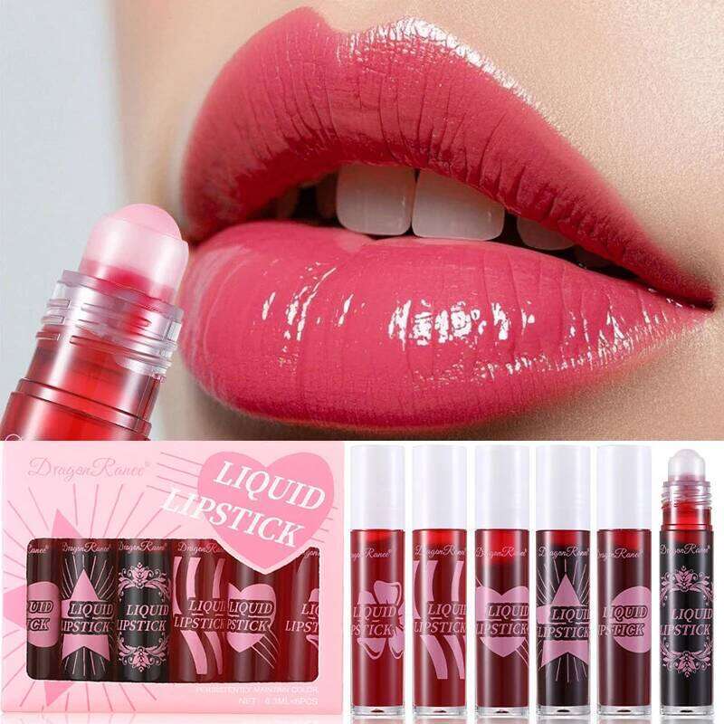 6-piece Roll-on Glaze Set Staining Lip Oil Moisturizing Hydrating Roller Ball Liquid Sexy Red Lipstick Water Makeup X250807