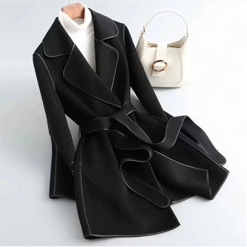 High-End Double-Sided Woolen Coat Womens Fashionable Autumn Winter Style Korean Version Medium-Length Trendy Outerwear 250805