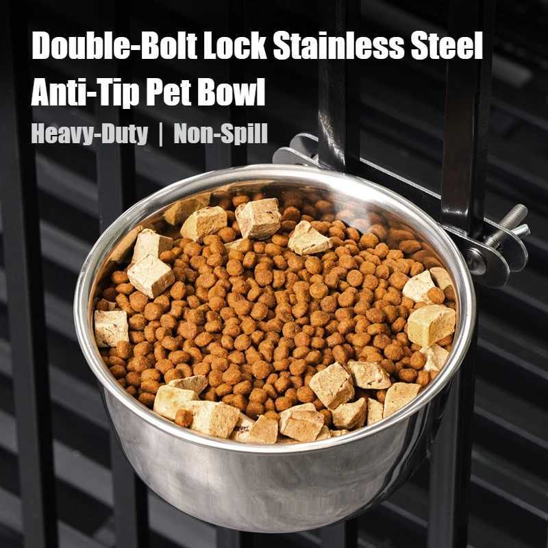 Double-Bolt Lock Stainless Steel Anti-Tip Pet Bowl Wall Mounted Food Water Dish Heavy-Duty Non-Spill Design for Cats/Dogs Y250806