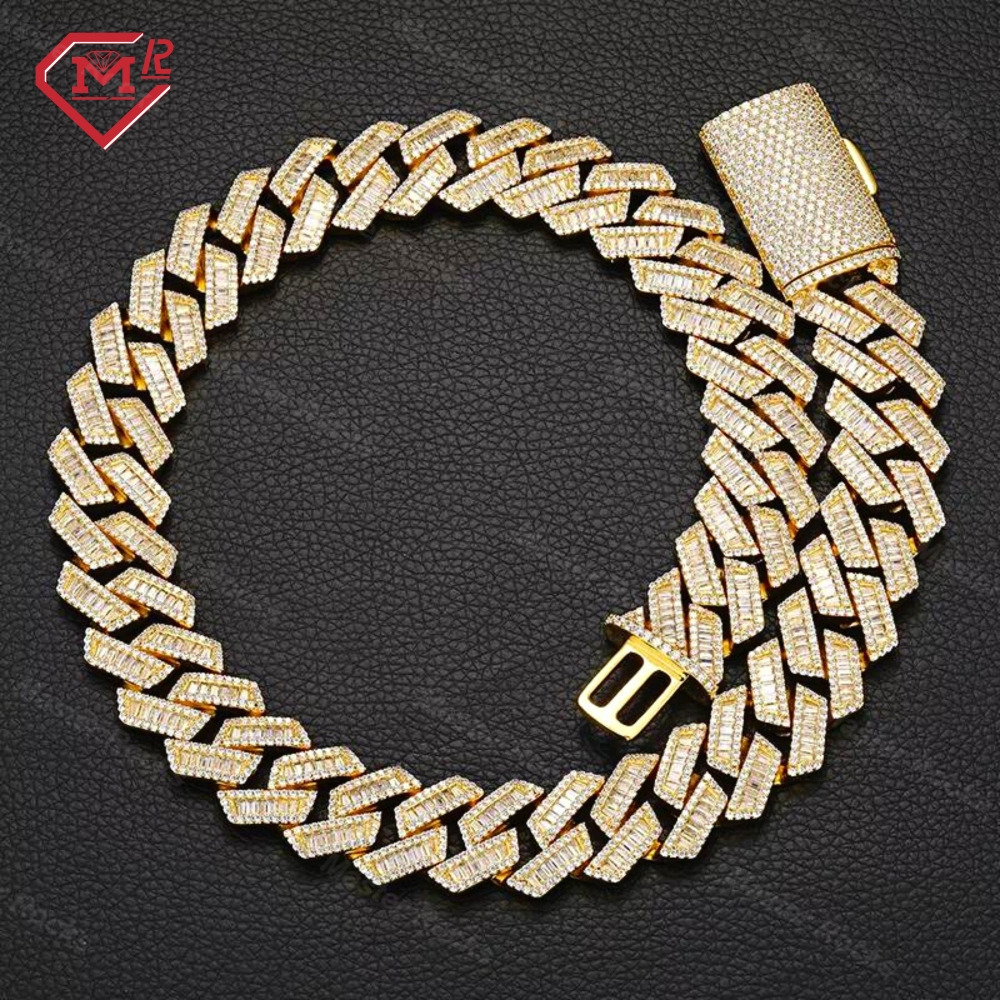 Hiphop 15MM Cuban Link Chain Gold Plated Men Necklace 925 Sterling Silver Iced Out Moissanite Cuban Chain