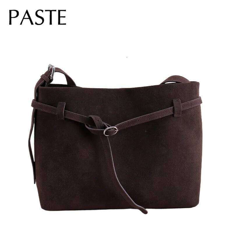 New Original Design Green Coffee Color Large Bucket Tote Winter Matte Suede Cow Leather Women Shoulder Bag Commuting Handbag 20250805