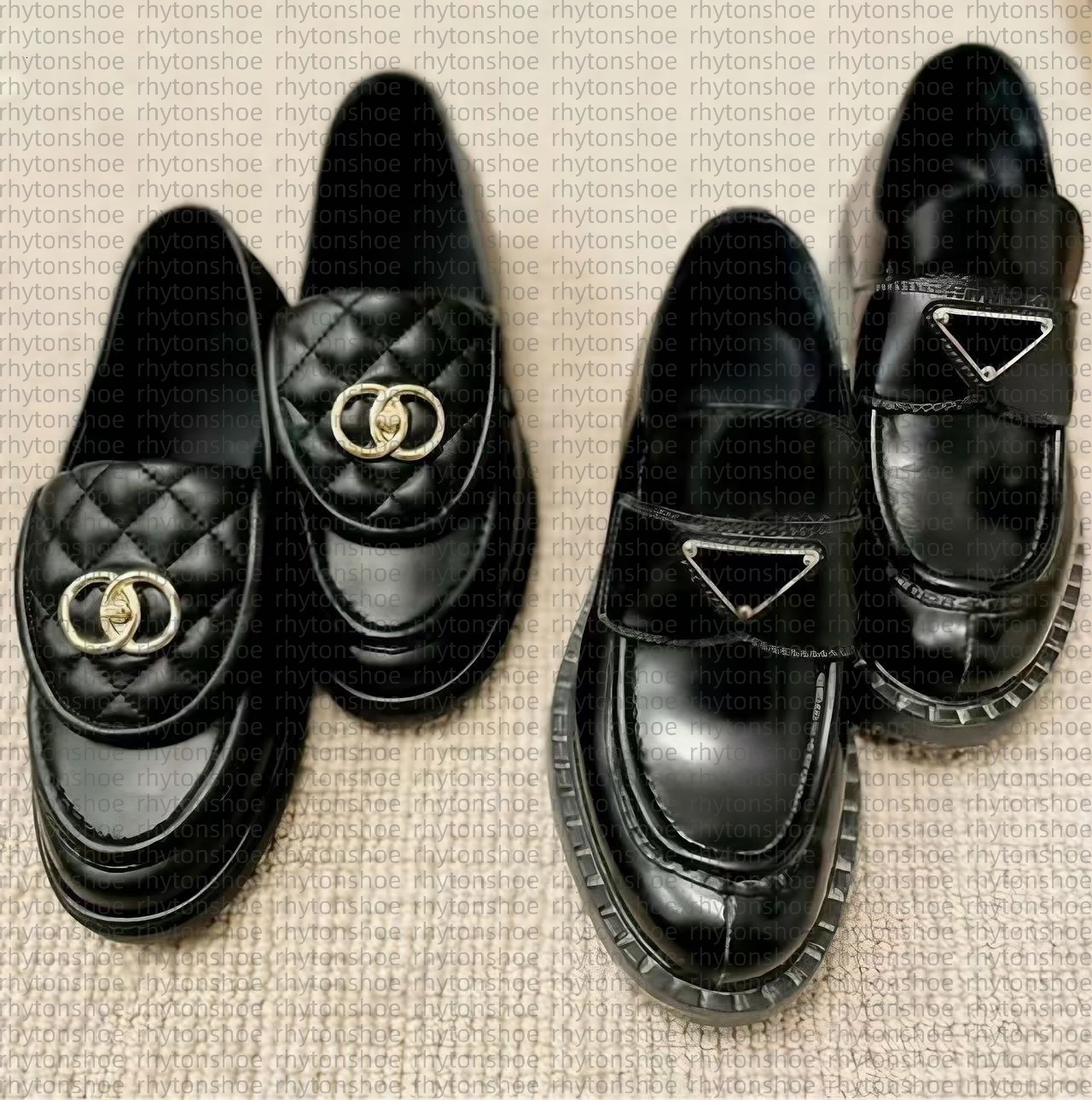 Designer Loafers Black Leather Womens Loafer Shoes Slip On Fashion Flats Oxford Chunky Rubber Luxury Casual Platform Calfskin Dress Shoe Eur 35-42