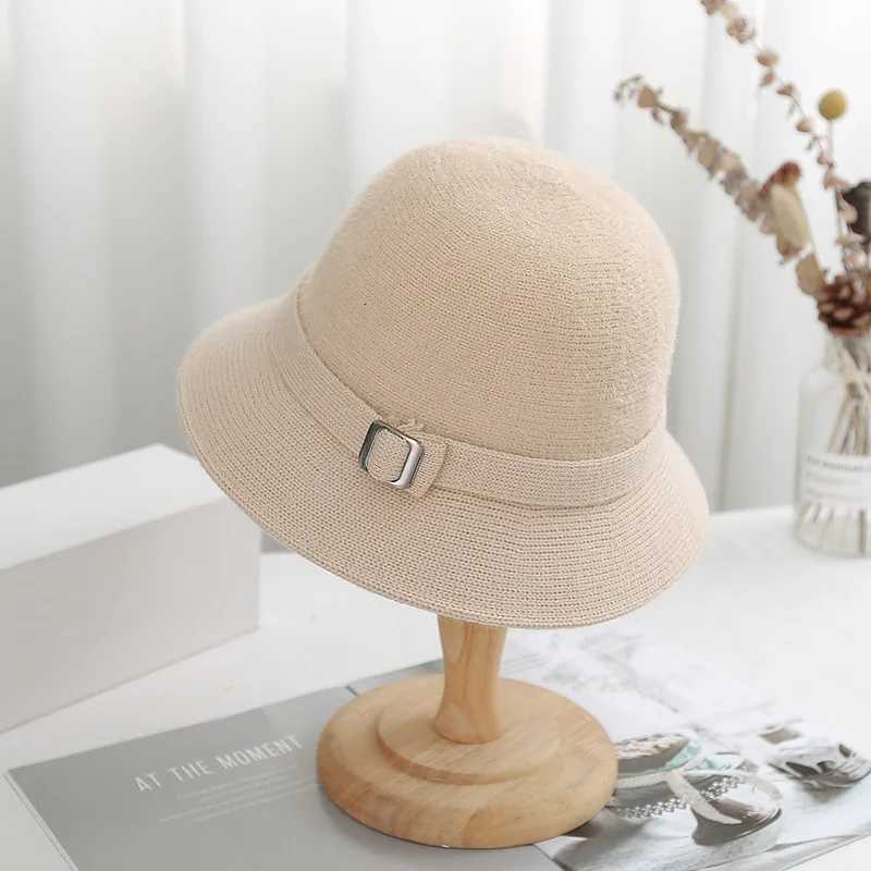 Womens Autumn Winter Knitted Bucket Hat Solid Color Faux Mink Cashmere Blend Literary Versatile Sunshade Daily Outdoor Wear XJ250807