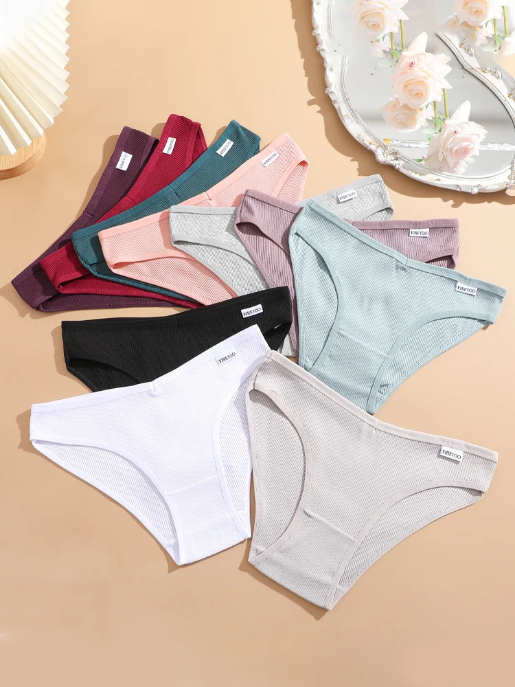 FINETOO 7Pcs Cotton M3XL Striped Underwear Womens Breathable Panties Sexy V Waist Comfortable Briefs Ladies Low Lingerie 250807