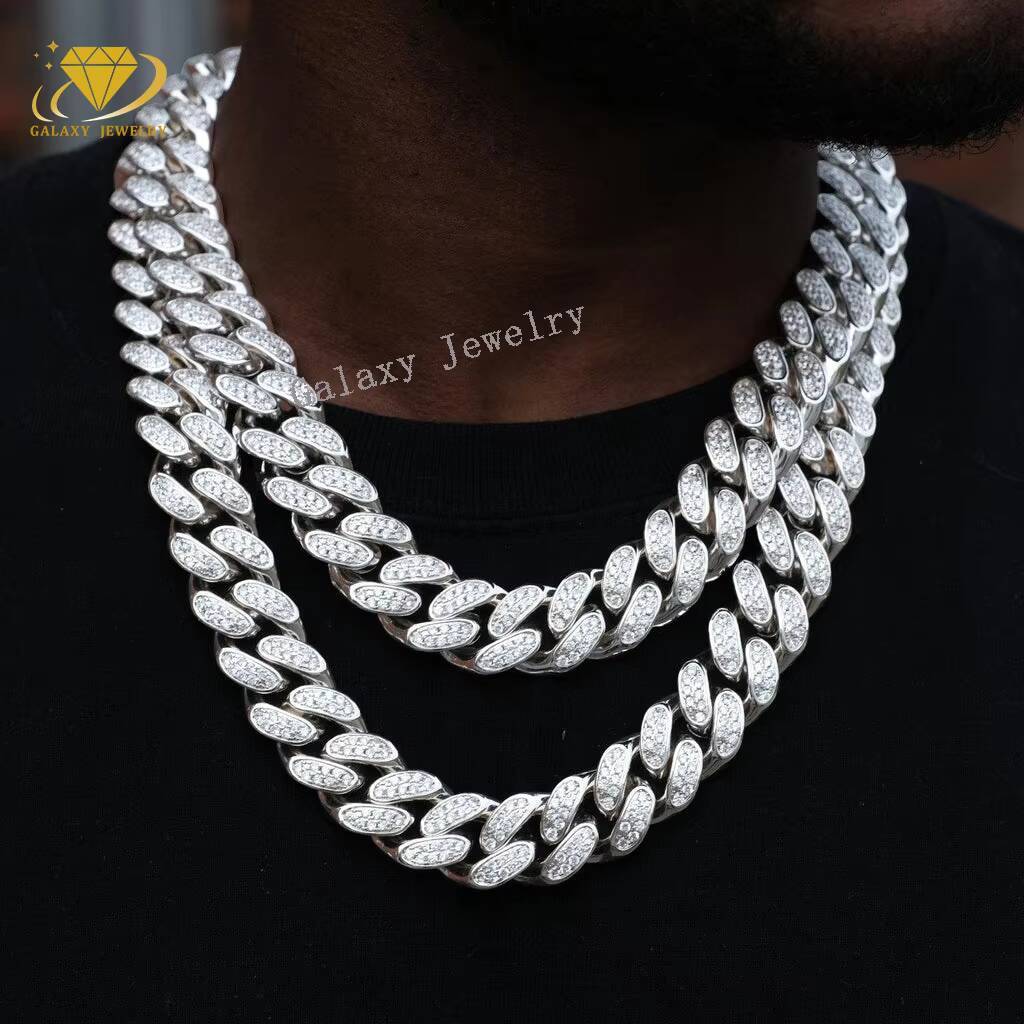 6mm-20mm Iced Out VVS 2Row Moissanite Miami Cuban Link 18K Gold Plated S925 Silver Hip Hop Fine Jewelry Diamond Test Necklace