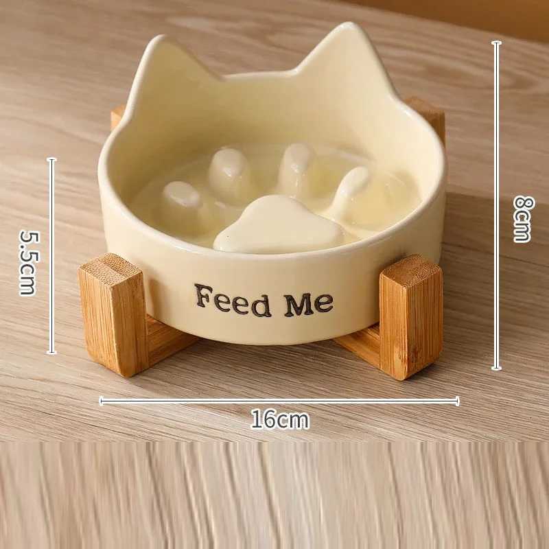 Creative Ceramic Anti-Choking Slow Eating Dog And Cat Bowl with Wooden Frame Large Bore Dogs Food Bowls Pet Supplies 1Pc Y250806