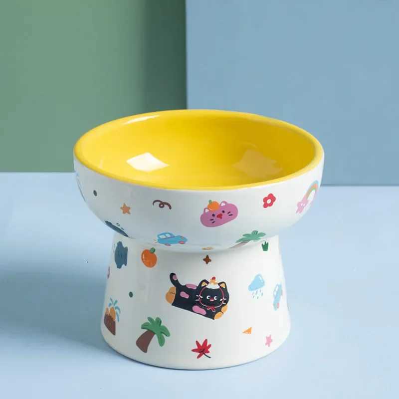 Fashion Creative Black Cat Series Pet Feeder Cute Cartoon Ceramic Bowl High Footed Cat Dog Food Drinking Bowl Dog Accessories Y250806