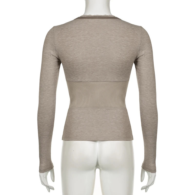 Darlingaga Y2K Vintage Patched Slim Autumn T-shirts Female Buttons Harajuku Top Tee Long Sleeve Korean Shirt 2000s Chic Outfits 250804