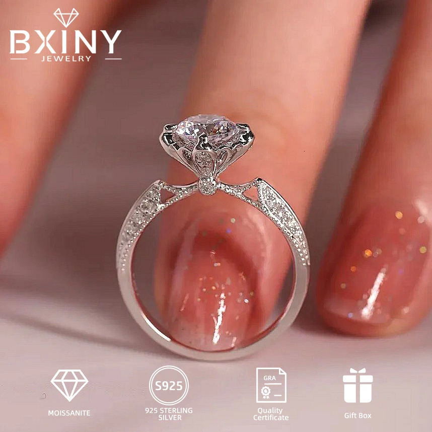 BXINY 1Carat Rings 100% S925 Silver D Color Lab Diamond for Women Wedding Band Gift Fine Jewelry GRA Certified 250730