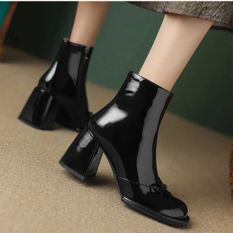 Spring and Autumn New Style Bow Round Toe Square Heel Zipper Short Boots Elegant Sexy Temperament Casual Womens Boots XJ250807