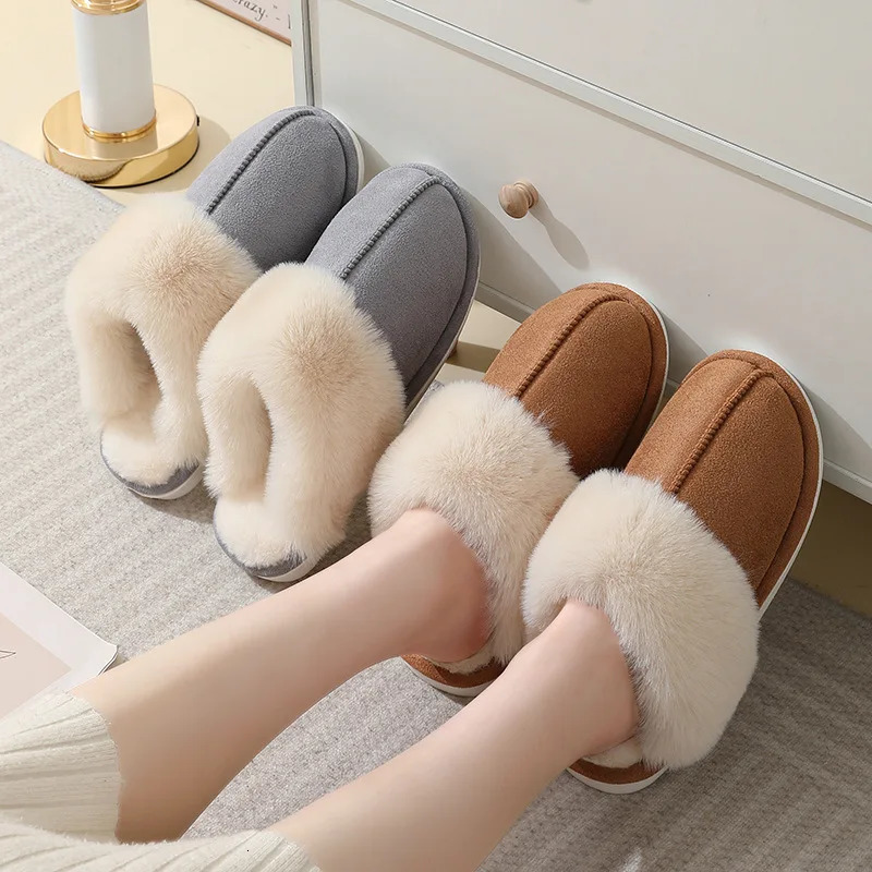 Shevalues Fashion Fur Slippers Women Fluffy Winter House Shoes Memory Foam Fuzzy Slippers Short Plush Slipper Indoor And Outdoor 250805