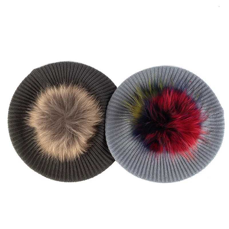 Womens Knitted Elegant Berets Soft With Real Pompom Female Artist Fashion Retro Hats La Solid Color French Simplicity Cs XJ250807