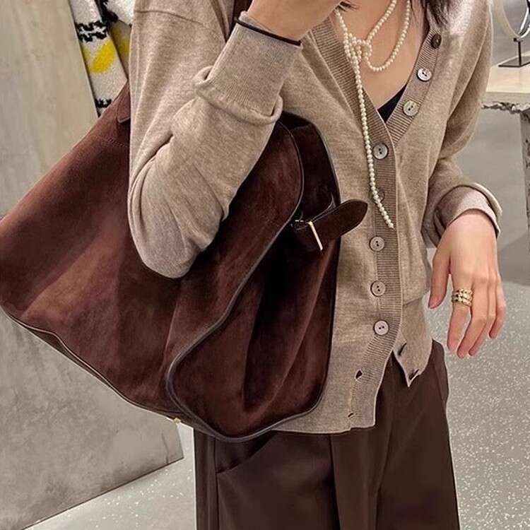 Suede light niche high end new soft leather capacity commuter shoulder tote large bag for women